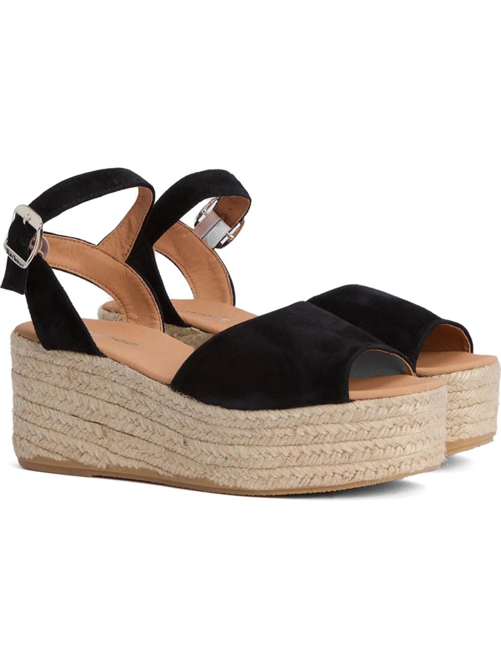 New in box Barbour Black Suede Espadrille Platform Sandals with Ankle Strap Sz 8